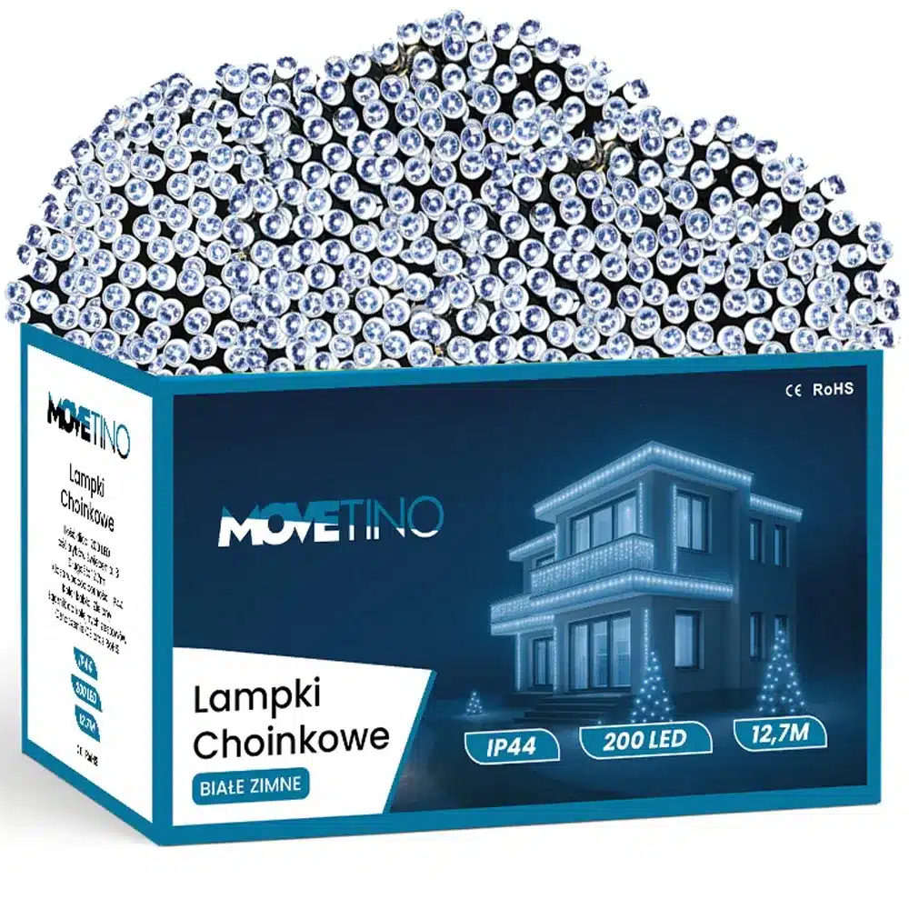 Lampki Choinkowe Biały Zimny IP44 200LED 12m