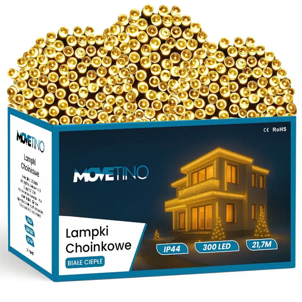 Lampki Choinkowe Biały Ciepły IP44 300LED 21m