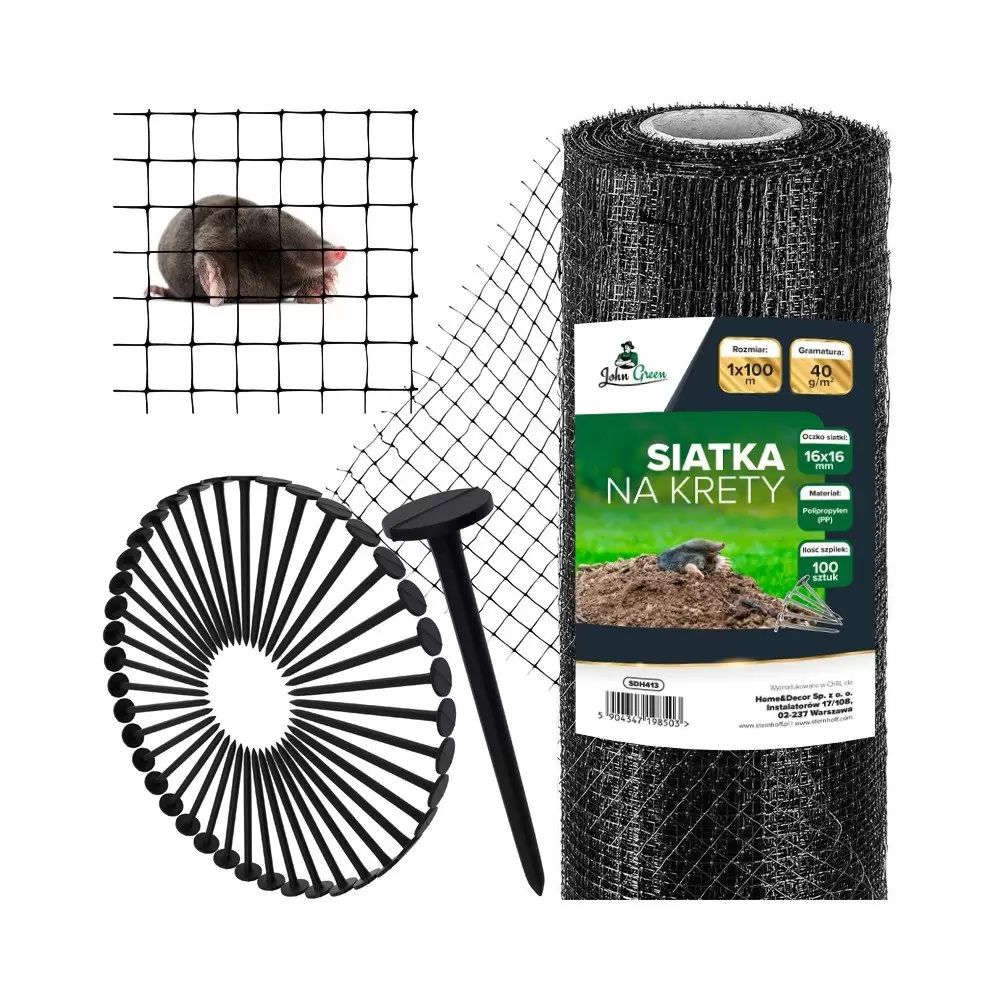 Siatka Na Krety Nornice Pod Trawnik 40g/m² 1x100m + Kotwy