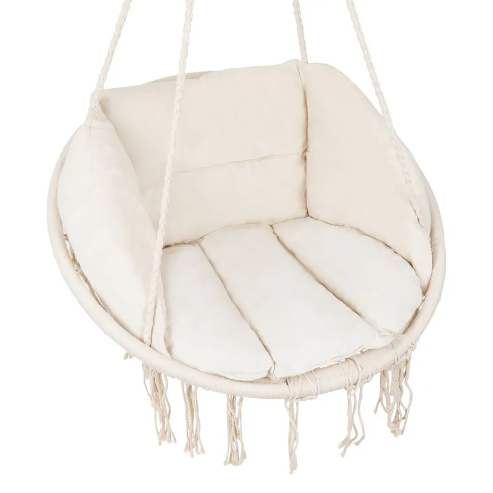 Fotel Wiszący Huśtawka Bocianie Gniazdo BOHO Ecru + 2x Poduszka - obrazek 2