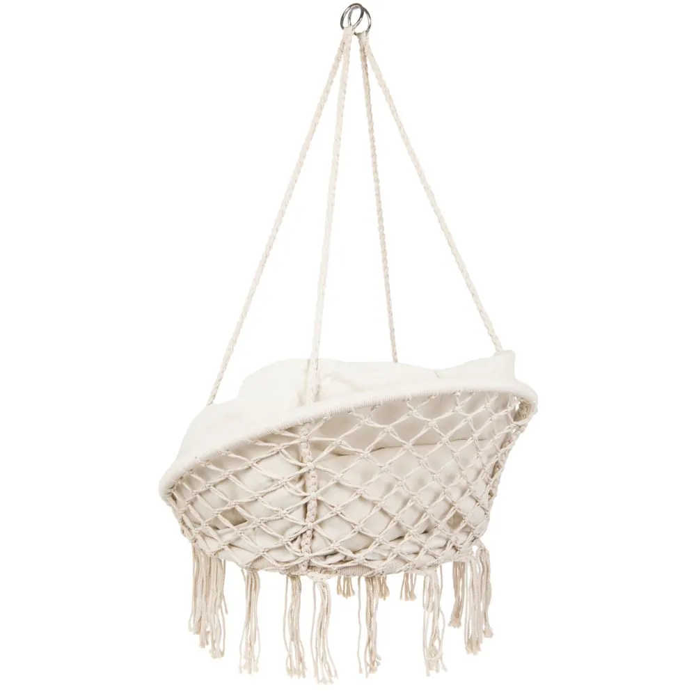 Fotel Wiszący Huśtawka Bocianie Gniazdo BOHO Ecru + 2x Poduszka - obrazek 4