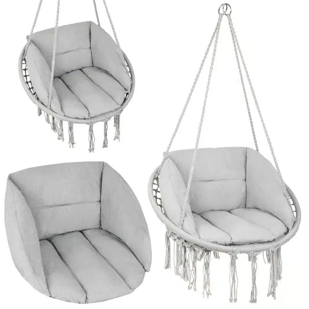 Fotel Wiszący Huśtawka Bocianie Gniazdo BOHO Szary + 2x Poduszka