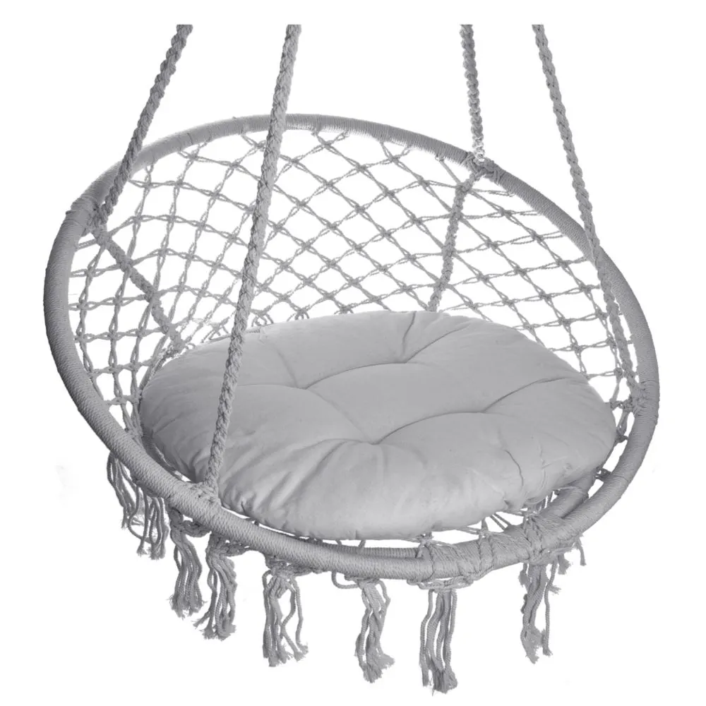 Fotel Wiszący Huśtawka Bocianie Gniazdo BOHO Szary + Poduszka - obrazek 2
