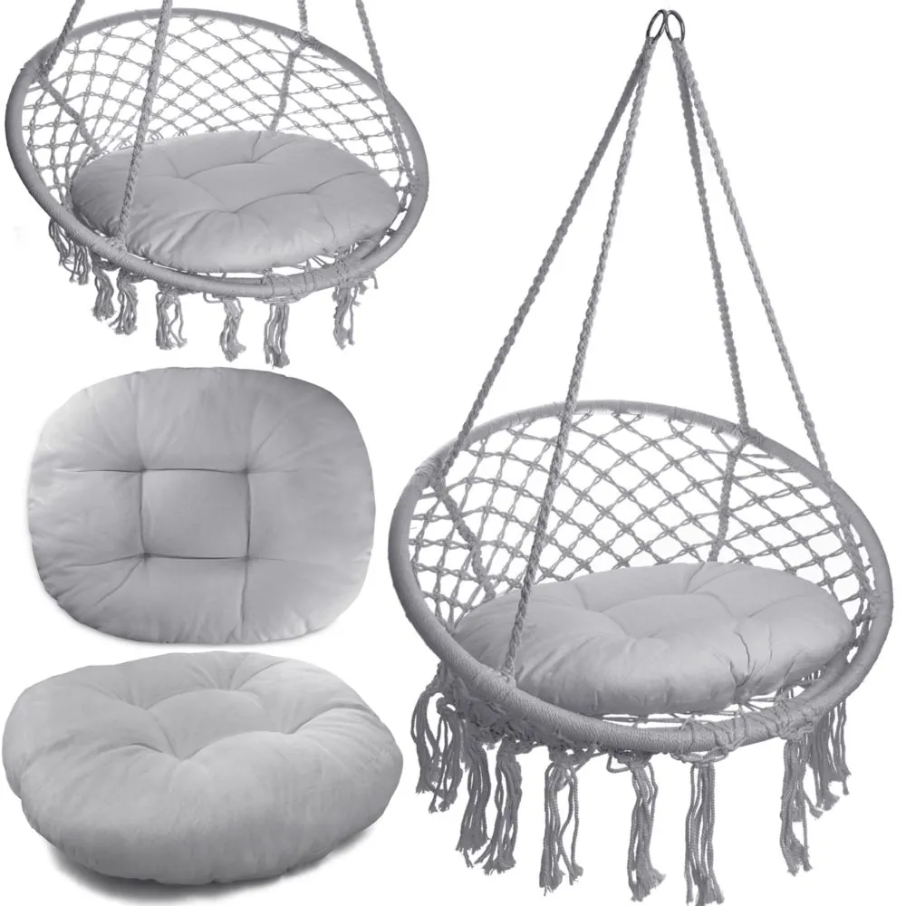 Fotel Wiszący Huśtawka Bocianie Gniazdo BOHO Szary + Poduszka