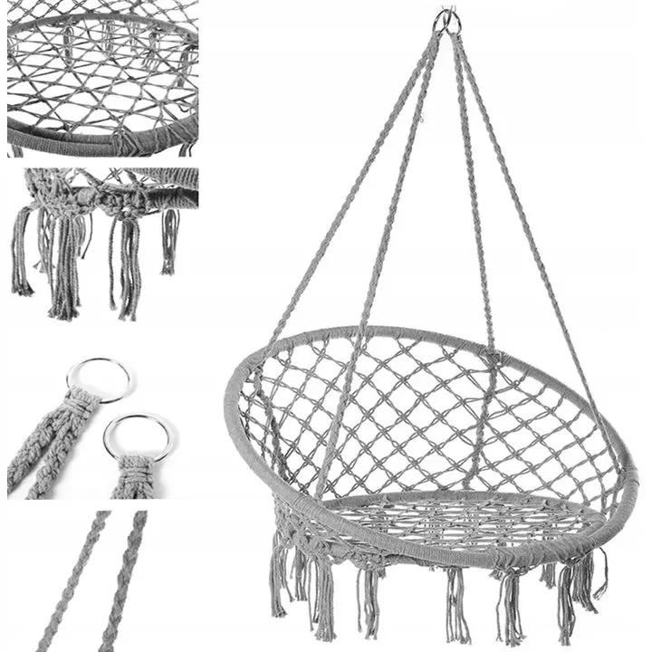 Fotel Wiszący Huśtawka Bocianie Gniazdo BOHO Szary