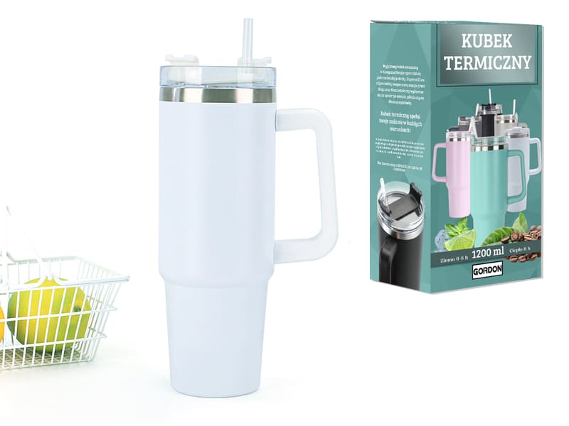 Kubek Termiczny Termos Stal Nierdzewna Biały 1200ml - obrazek 2