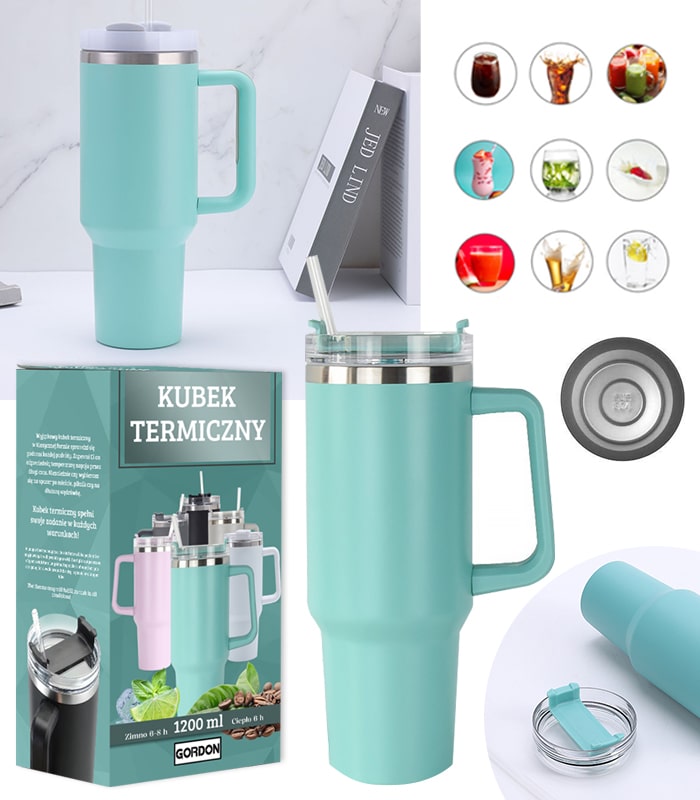 Kubek Termiczny Termos Stal Nierdzewna Turkusowy 1200ml