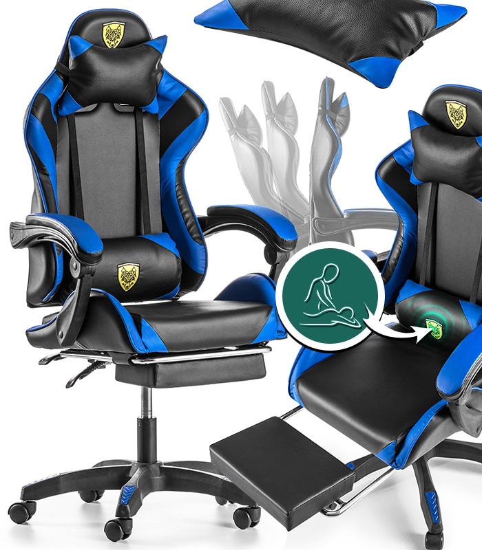 Fotel Gamingowy Obrotowy Regulowany Dla Gracza Czarno-Niebieski