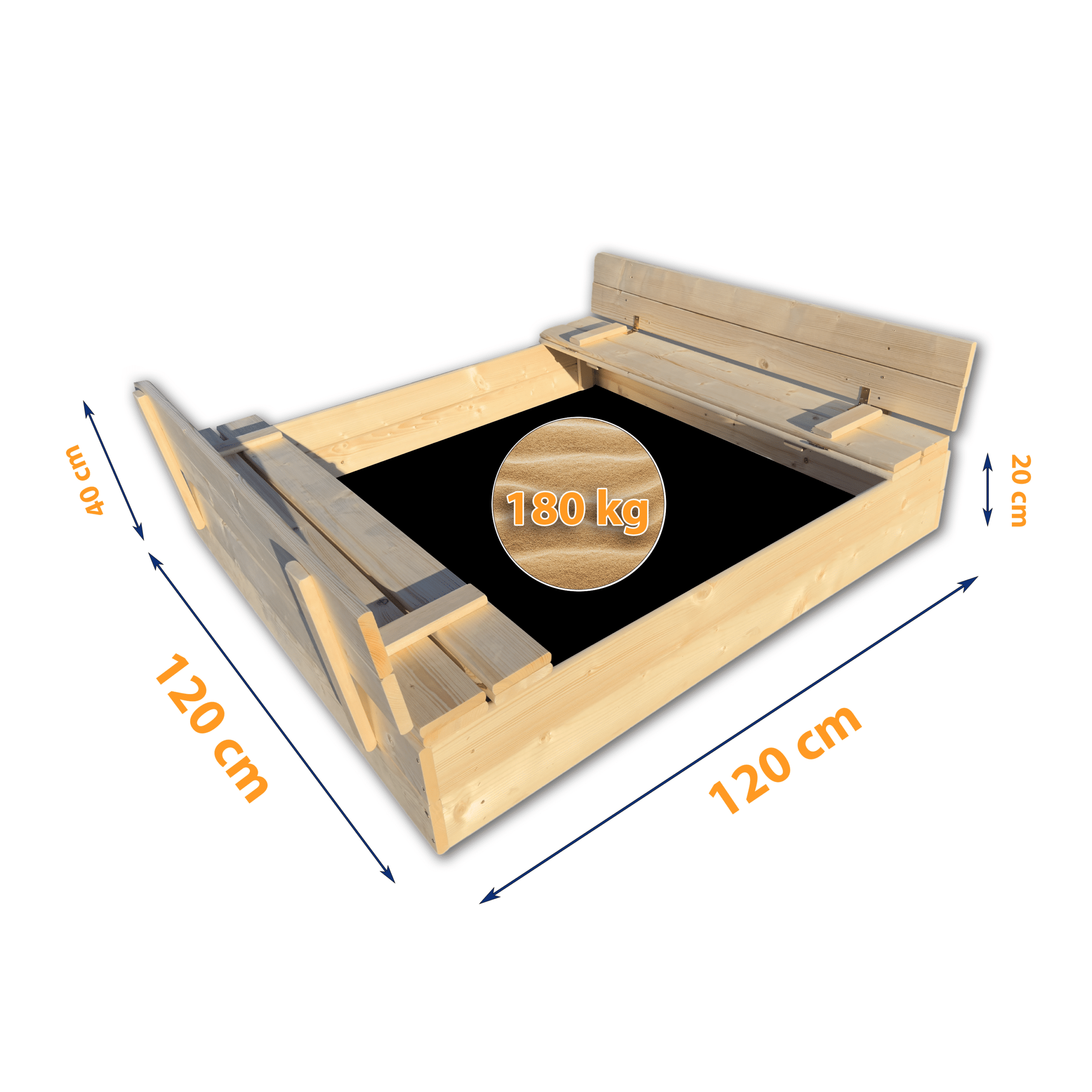 Piaskownica Drewniana Zamykana 120x120cm - obrazek 5