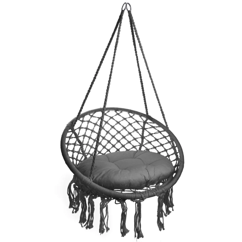 Fotel Wiszący Huśtawka Bocianie Gniazdo BOHO Grafit + Poduszka - obrazek 2