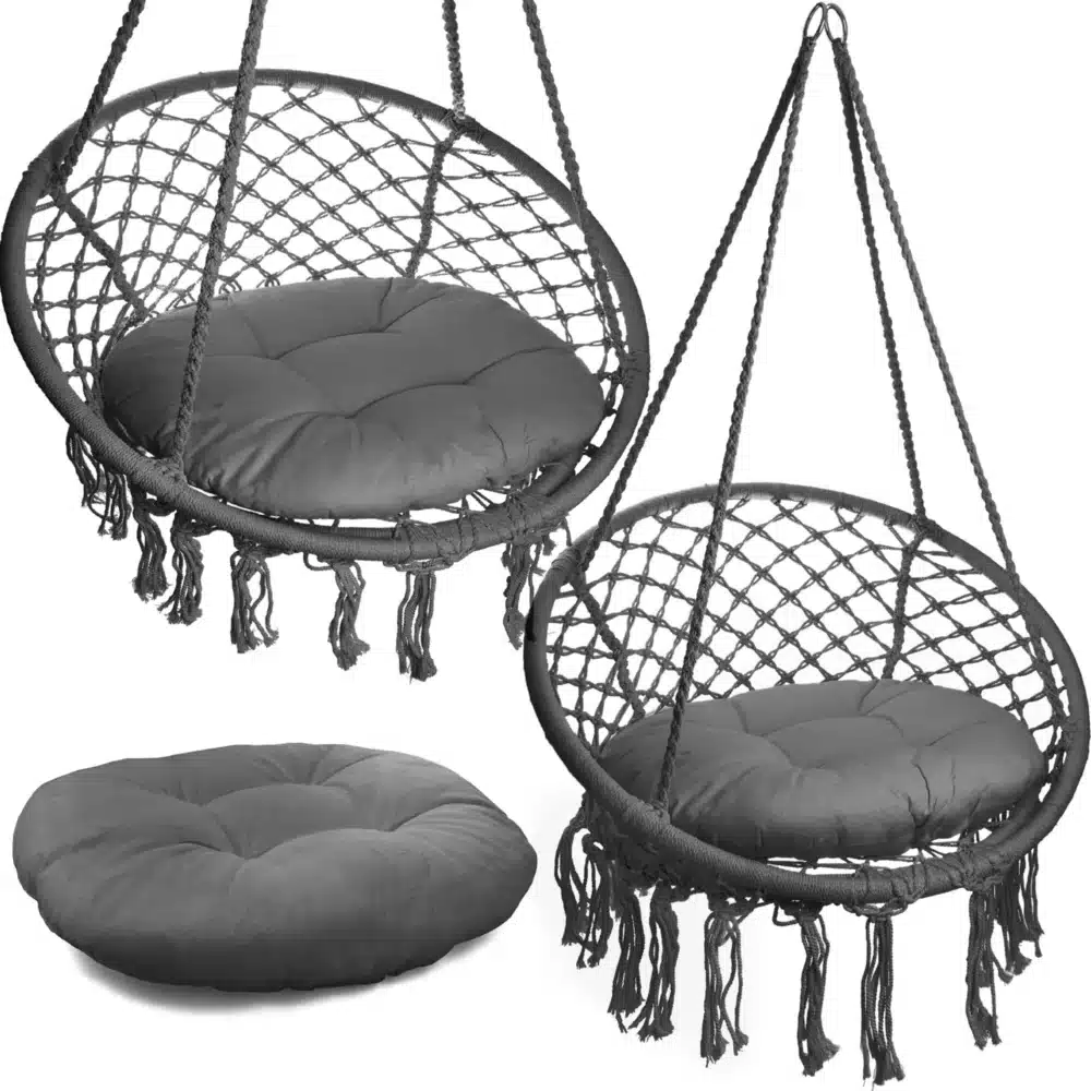 Fotel Wiszący Huśtawka Bocianie Gniazdo BOHO Grafit + Poduszka
