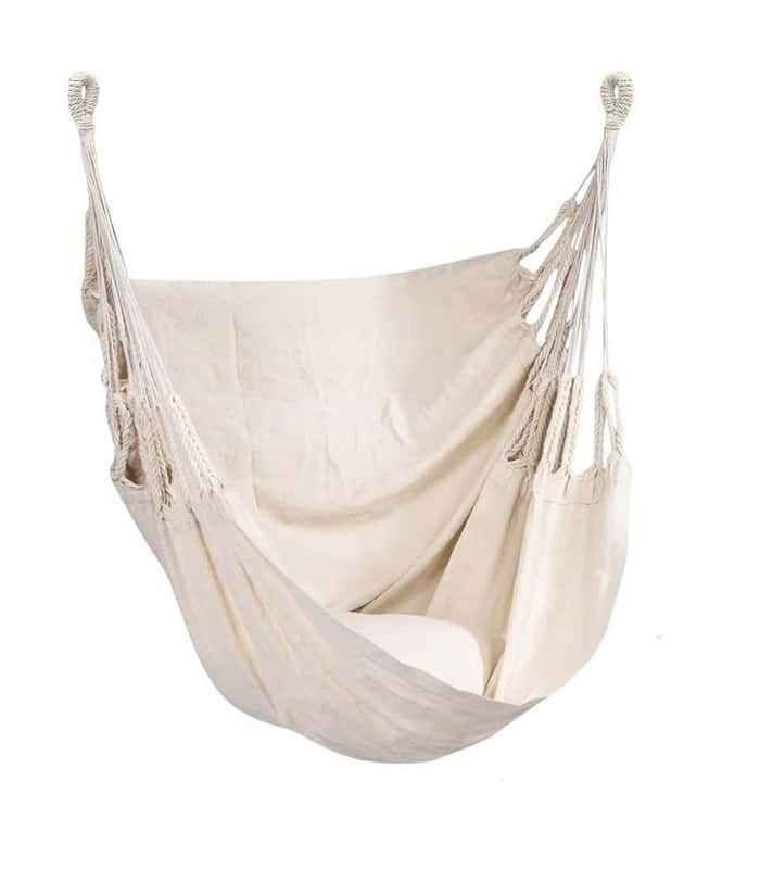 Fotel Wiszący Krzesło Brazylijskie Huśtawka Beżowy + 2x Poduszka - obrazek 2