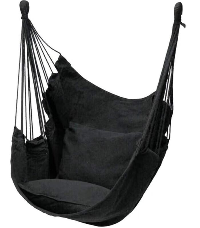 Fotel Wiszący Krzesło Brazylijskie Huśtawka Czarny + 2x Poduszka - obrazek 3