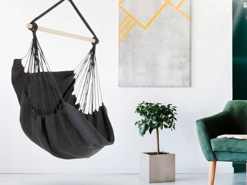 Fotel Wiszący Krzesło Brazylijskie Huśtawka Czarny + 2x Poduszka - obrazek 5