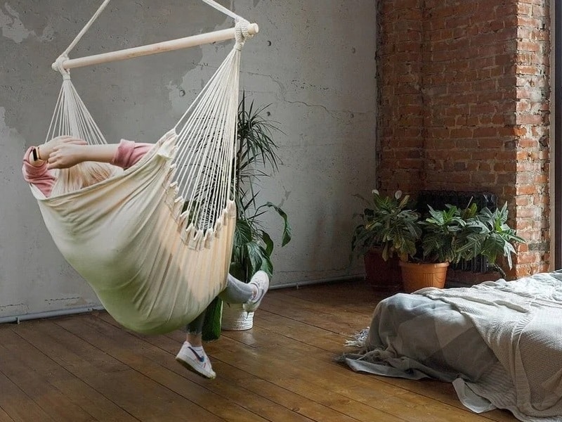 Fotel Wiszący Krzesło Brazylijskie Huśtawka Beżowy + 2x Poduszka - obrazek 6