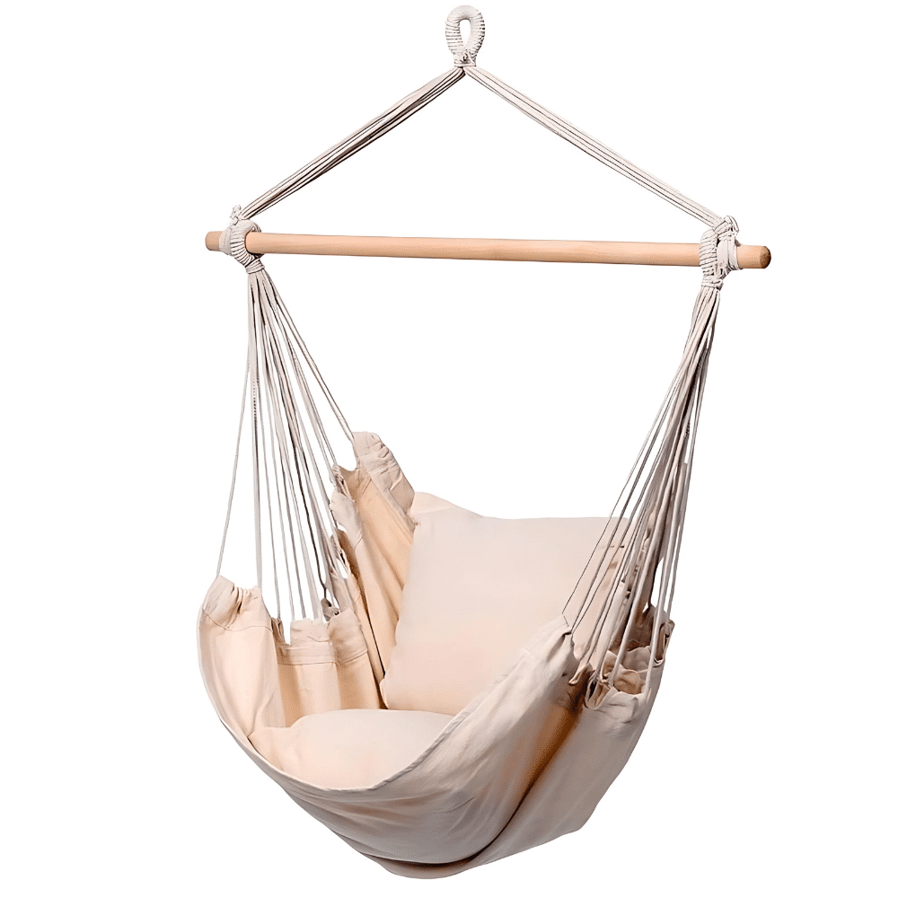 Fotel Wiszący Krzesło Brazylijskie Huśtawka Beżowy + 2x Poduszka