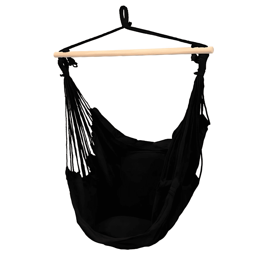 Fotel Wiszący Krzesło Brazylijskie Huśtawka Czarny + 2x Poduszka