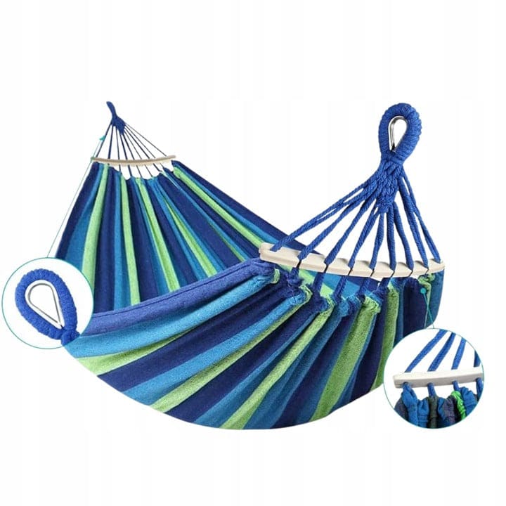 Hamak Ogrodowy Dwuosobowy z Poprzeczką Niebieski 250x155cm + Poduszka - obrazek 6