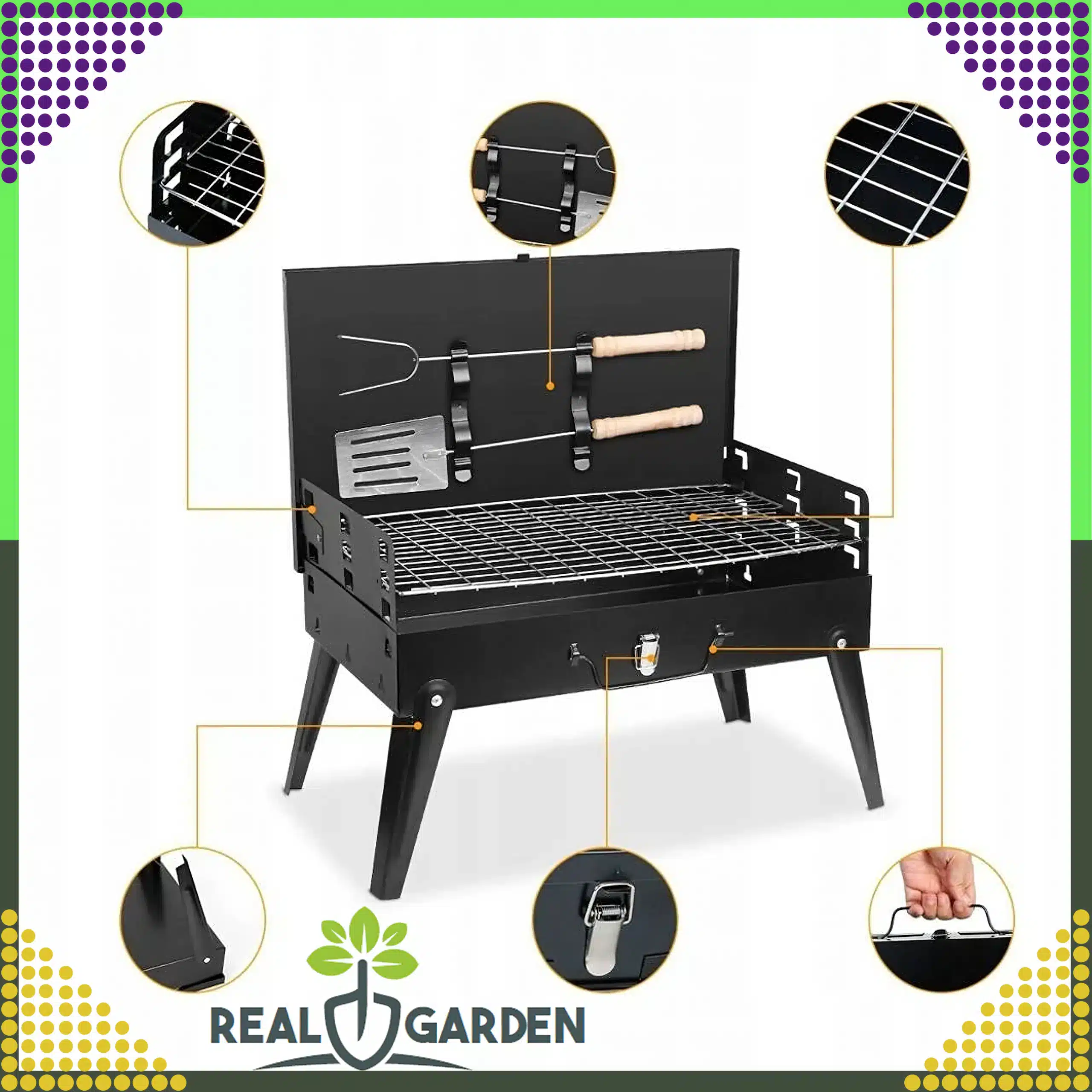 Grill Ogrodowy Turystyczny Składany Przenośny Walizka Kemping + Sztućce - obrazek 3