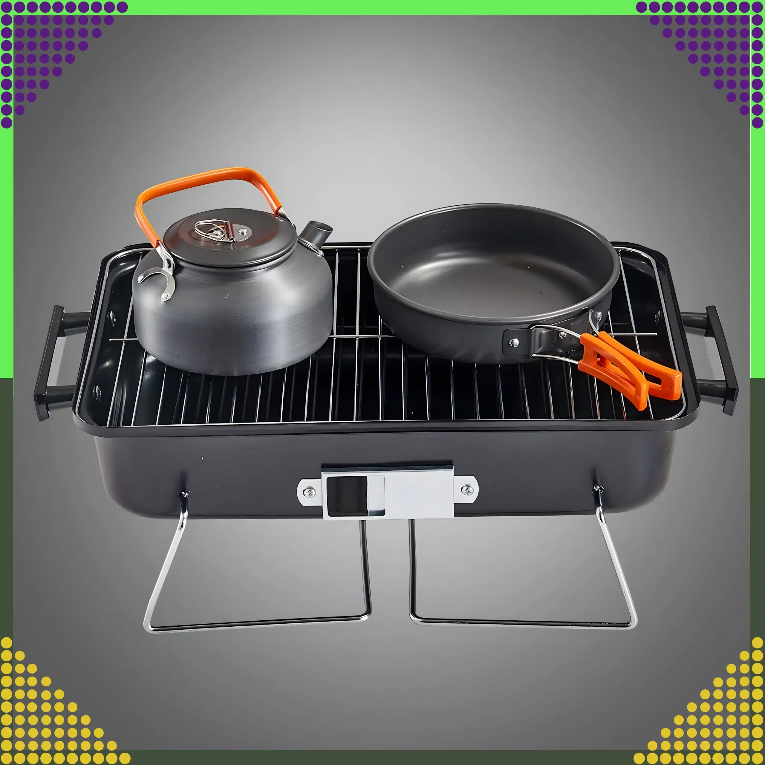 Składany Grill Kempingowy Turystyczny Ogrodowy Przenośny z Pokrywką Solidny - obrazek 15