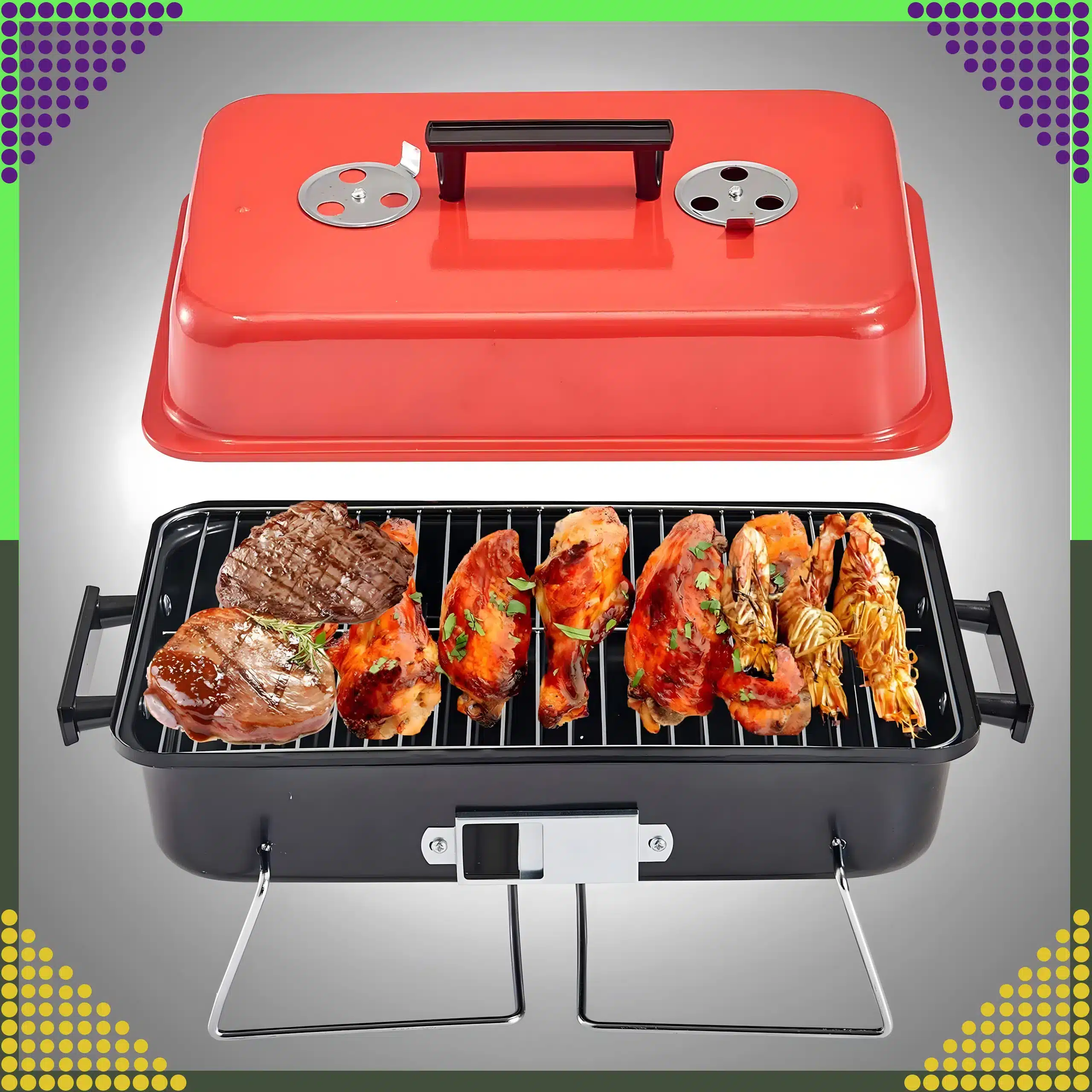 Składany Grill Kempingowy Turystyczny Ogrodowy Przenośny z Pokrywką Solidny - obrazek 13