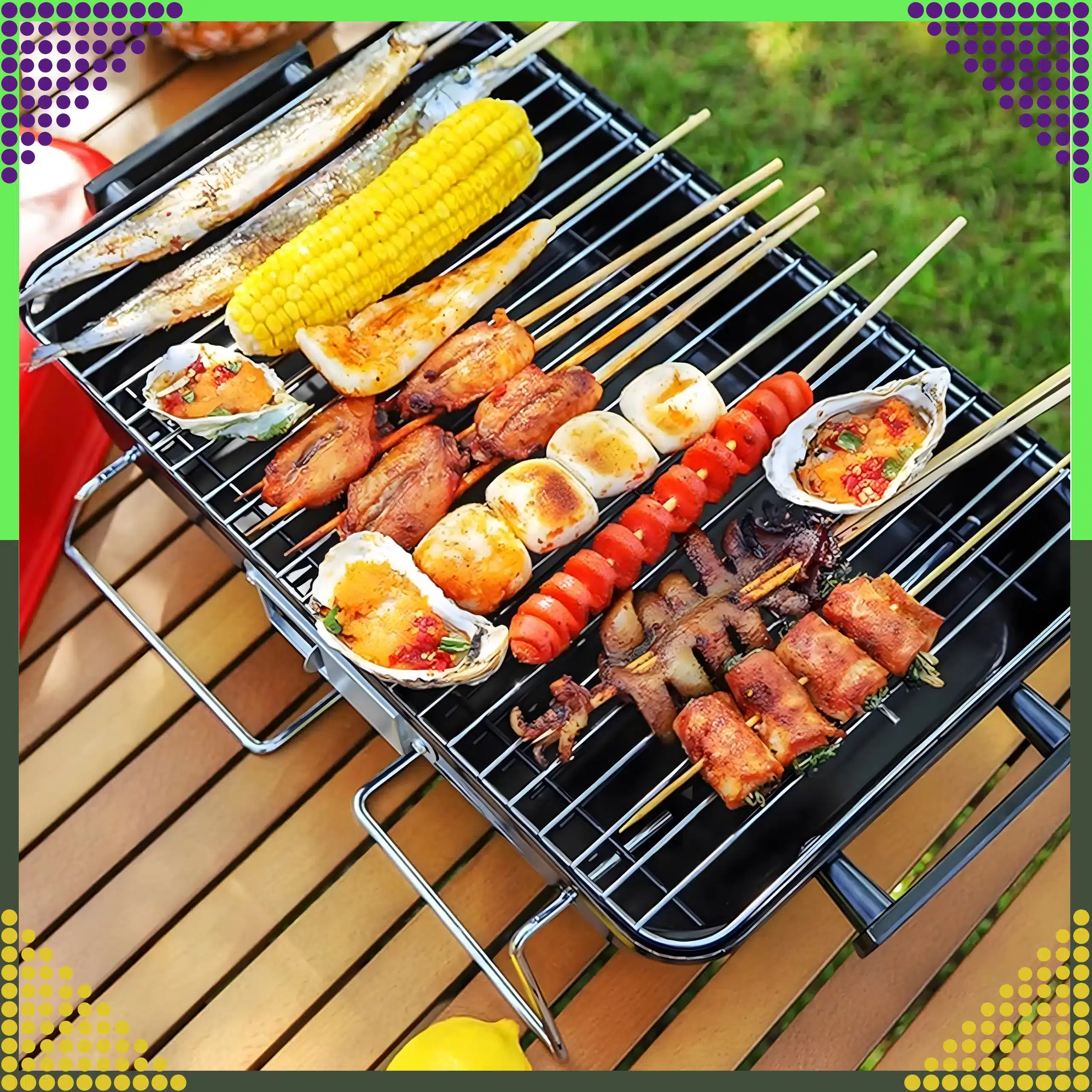Składany Grill Kempingowy Turystyczny Ogrodowy Przenośny z Pokrywką Solidny - obrazek 11