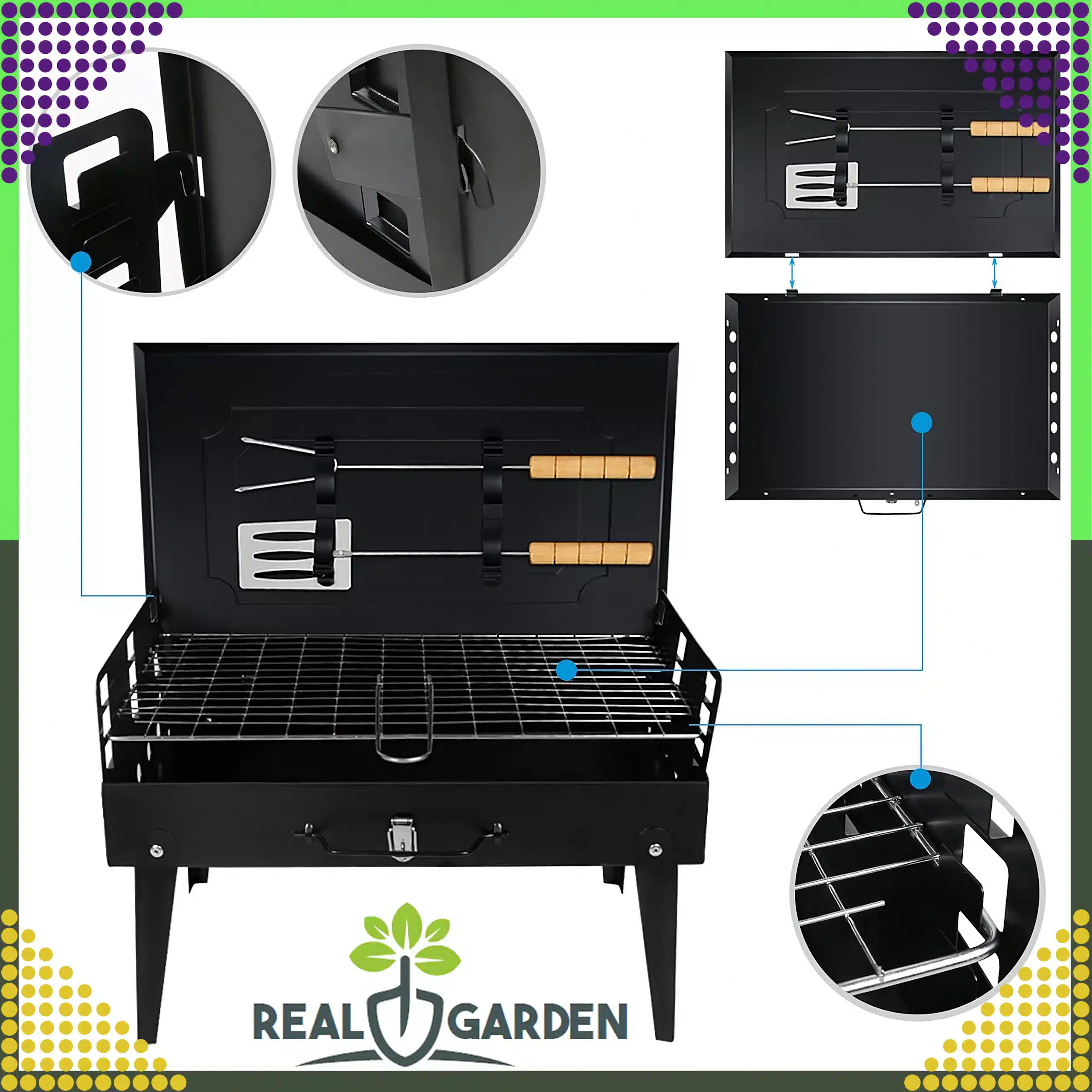 Grill Ogrodowy Turystyczny Składany Przenośny Walizka Kemping + Sztućce - obrazek 2