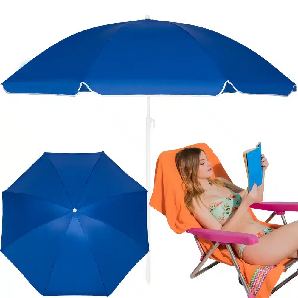 Parasol Plażowy Łamany Wbijany Niebieski 180cm
