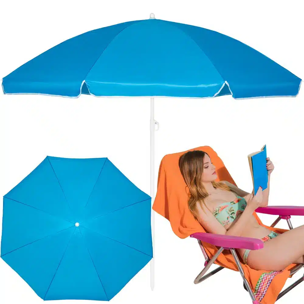 Parasol Plażowy Łamany Wbijany Niebieski 200cm