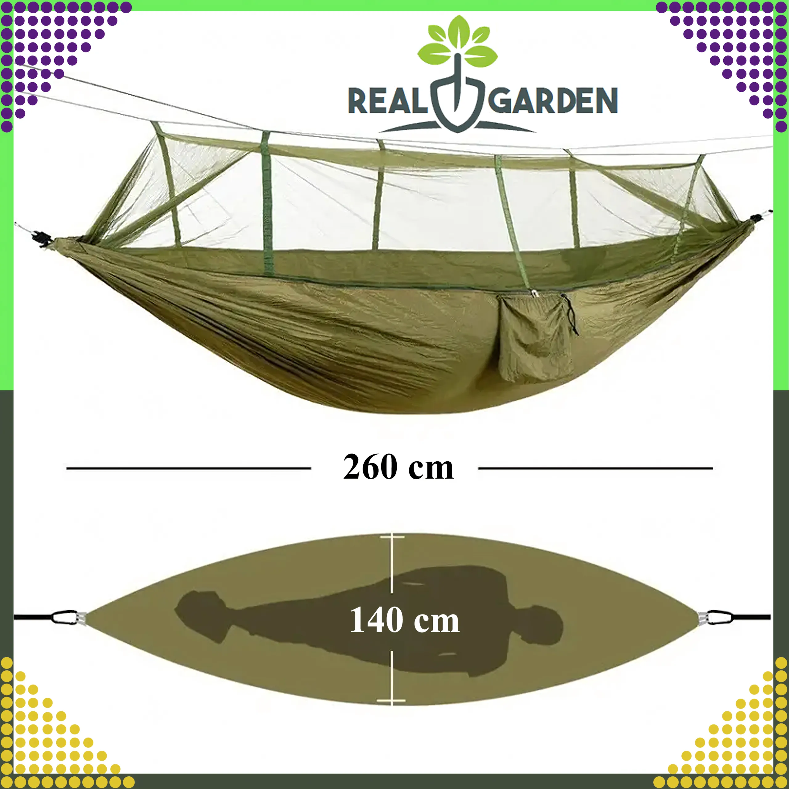 Hamak z Moskitierą Leżak Turystyczny Survivalowy Piknikowy Duży do 180 kg - obrazek 6