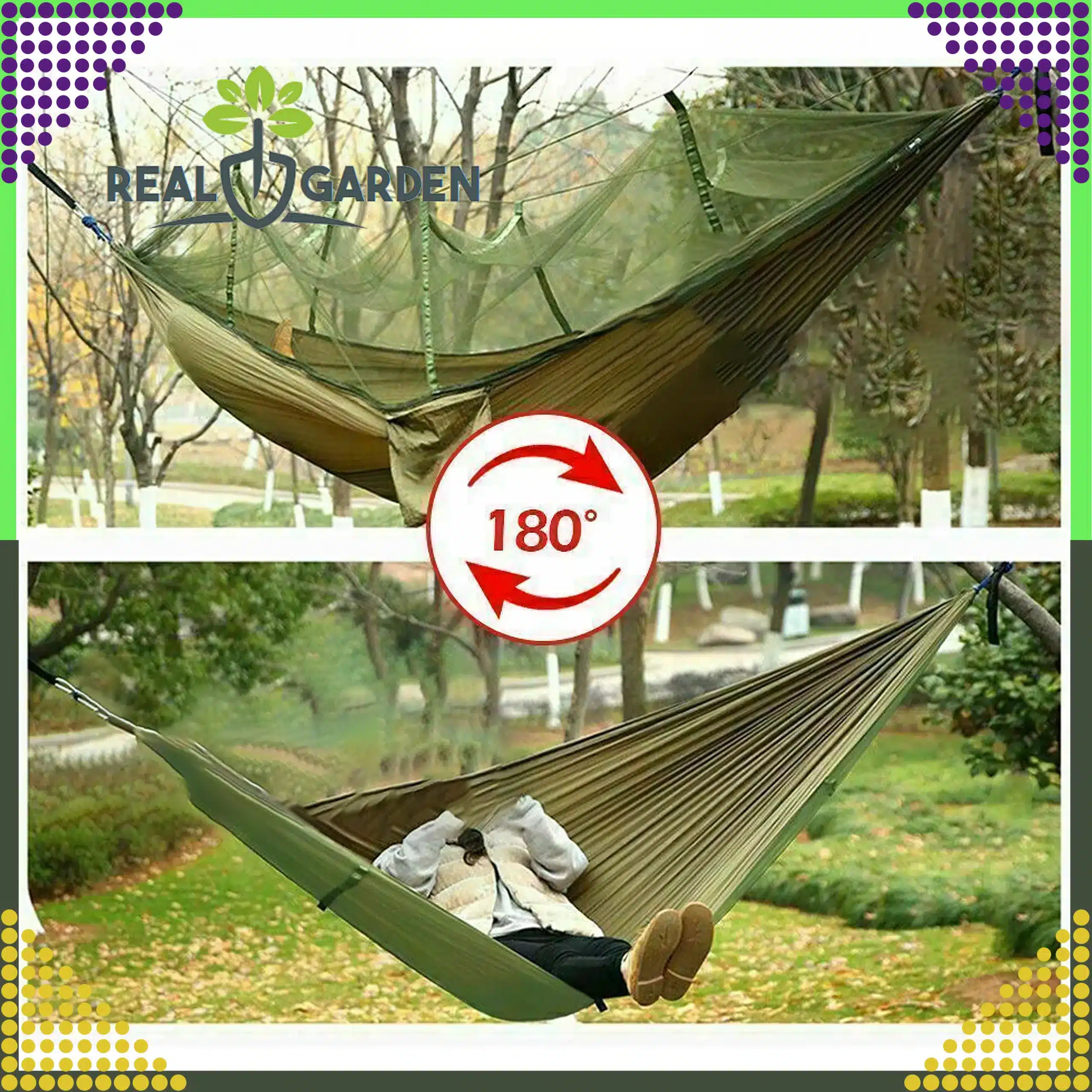 Hamak z Moskitierą Leżak Turystyczny Survivalowy Piknikowy Duży do 180 kg - obrazek 8