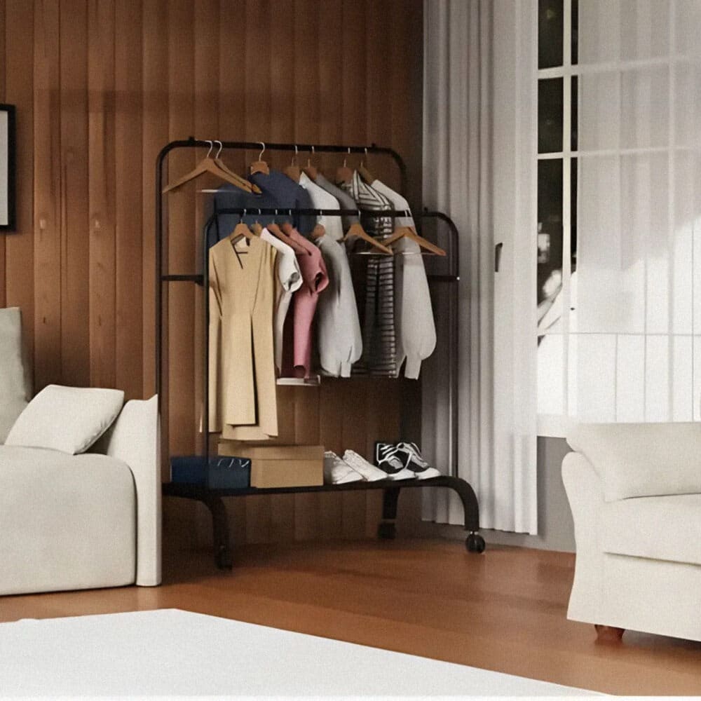 Wieszak Na Ubrania Stojący Podwójny Podłogowy 150x110cm - obrazek 4