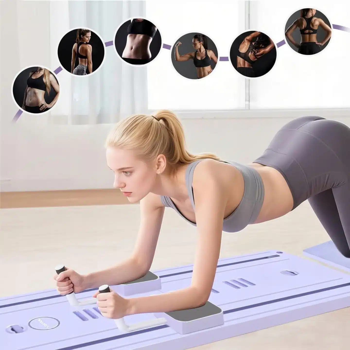 Deska Do Pilatesu Ćwiczenia Jogi Wielofunkcyjna z Licznikiem Fioletowa - obrazek 11