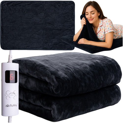 Koc Elektryczny Grzewczy Dwuosobowy Pilot Czarny Ruhhy 180x130cm