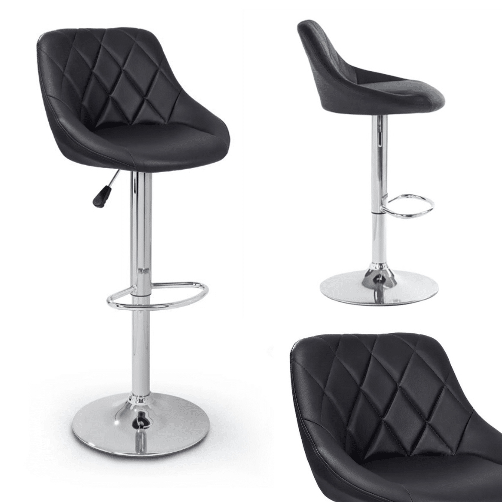 Hoker Barowy Kuchenny Obrotowy Regulowany Skórzany Czarny