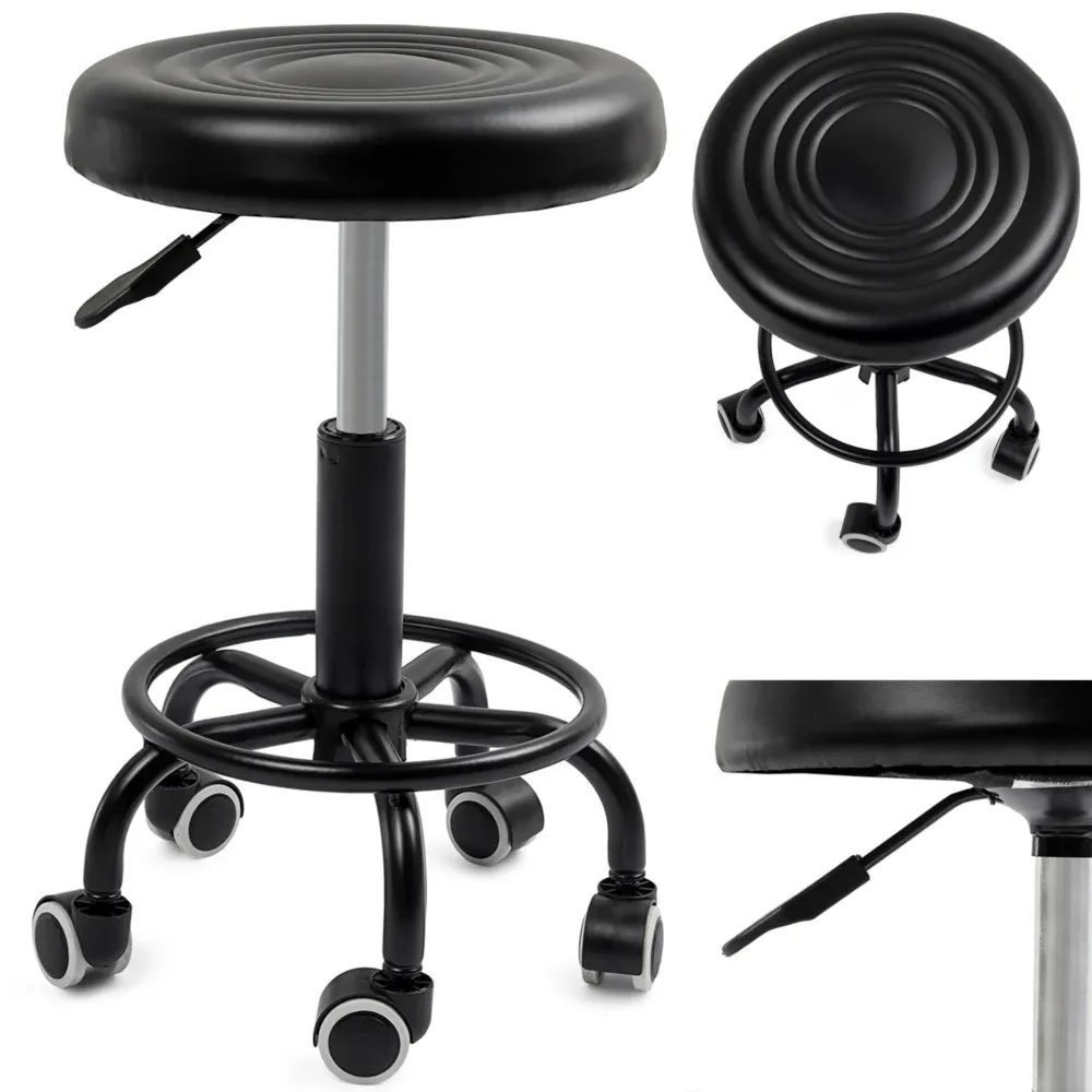 Hoker Barowy Stołek Fryzjerski Kosmetyczny Obrotowy Czarny