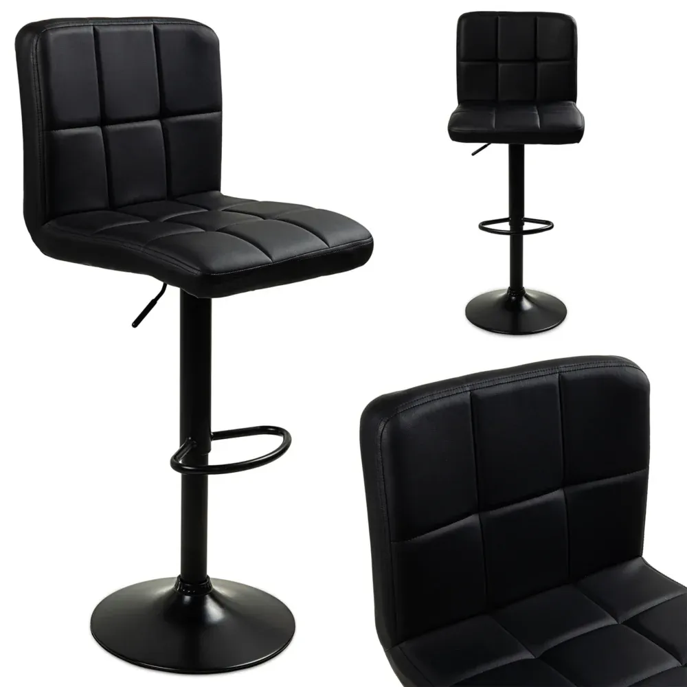 Hoker Barowy Kuchenny Obrotowy Regulowany Skórzany Czarny