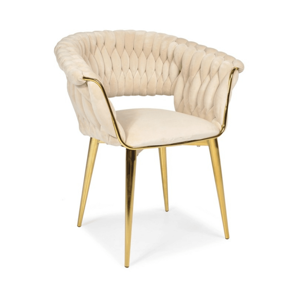 Krzesło Welurowe Tapicerowane Nowoczesne Glamour IRIS LUX Beżowy Złote Nogi