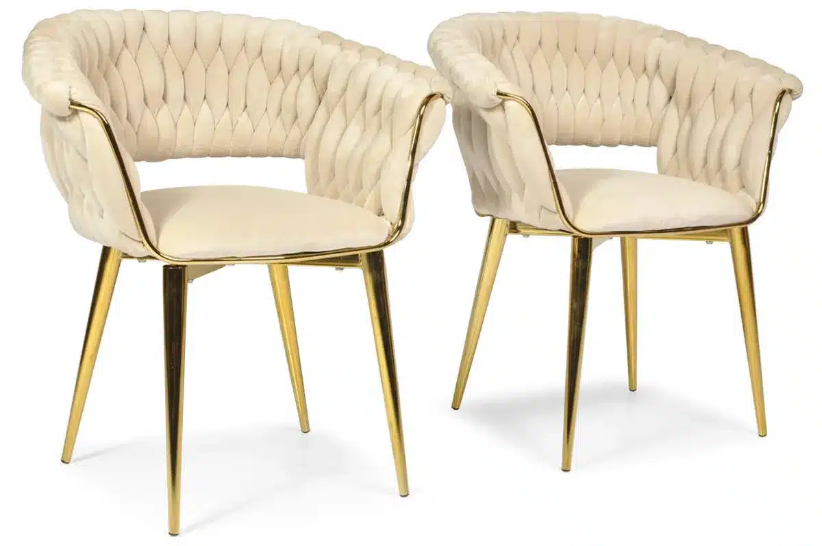 Krzesło Welurowe Tapicerowane Nowoczesne Glamour IRIS LUX Beżowy Złote Nogi - obrazek 11