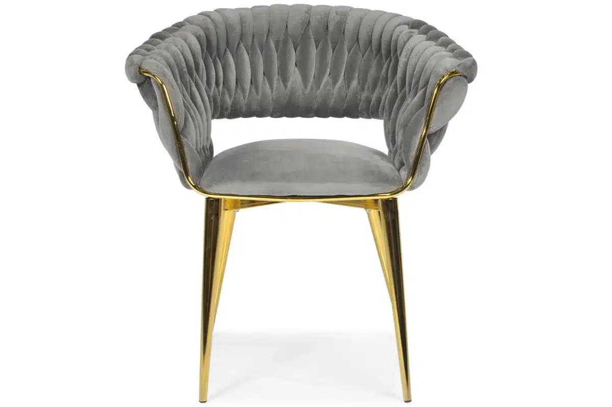 Krzesło Welurowe Tapicerowane Nowoczesne Glamour IRIS LUX Szary Złote Nogi - obrazek 3
