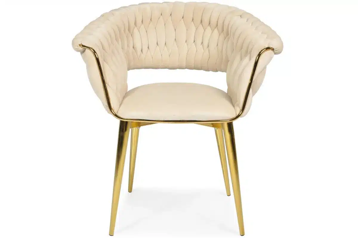 Krzesło Welurowe Tapicerowane Nowoczesne Glamour IRIS LUX Beżowy Złote Nogi - obrazek 4