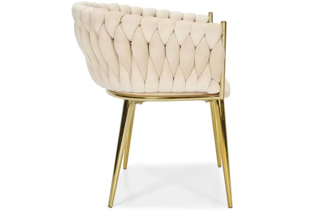 Krzesło Welurowe Tapicerowane Nowoczesne Glamour ROSA Beżowy Złote Nogi - obrazek 2