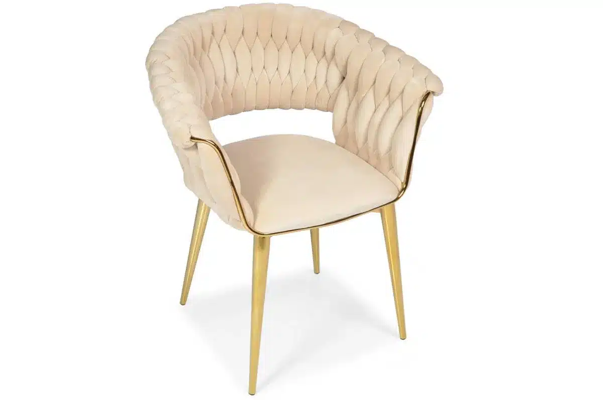 Krzesło Welurowe Tapicerowane Nowoczesne Glamour IRIS LUX Beżowy Złote Nogi - obrazek 3