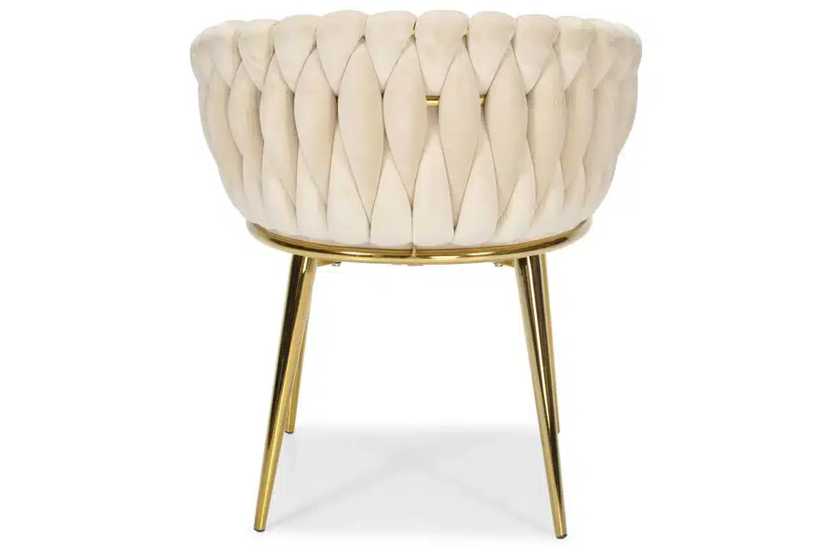 Krzesło Welurowe Tapicerowane Nowoczesne Glamour ROSA Beżowy Złote Nogi - obrazek 4