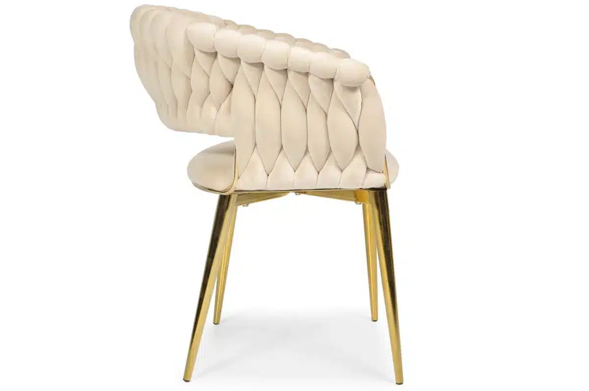 Krzesło Welurowe Tapicerowane Nowoczesne Glamour IRIS LUX Beżowy Złote Nogi - obrazek 5