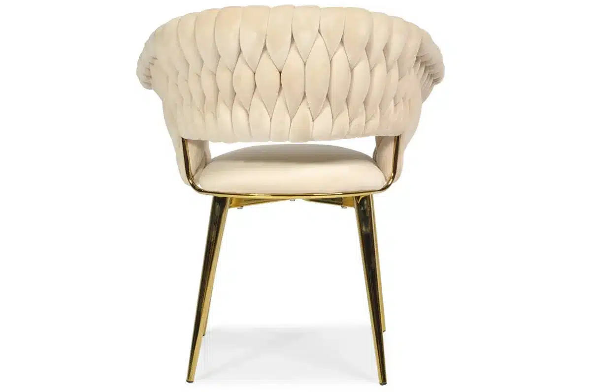 Krzesło Welurowe Tapicerowane Nowoczesne Glamour IRIS LUX Beżowy Złote Nogi - obrazek 6
