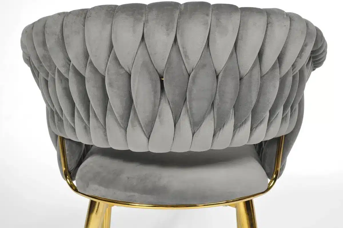 Krzesło Welurowe Tapicerowane Nowoczesne Glamour IRIS LUX Szary Złote Nogi - obrazek 9