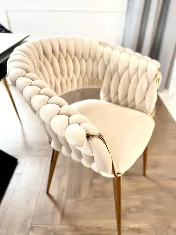 Krzesło Welurowe Tapicerowane Nowoczesne Glamour IRIS LUX Beżowy Złote Nogi - obrazek 12