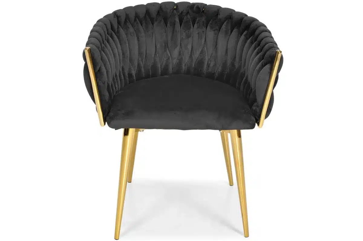 Krzesło Welurowe Tapicerowane Nowoczesne Glamour ROSA Czarny Złote Nogi - obrazek 4