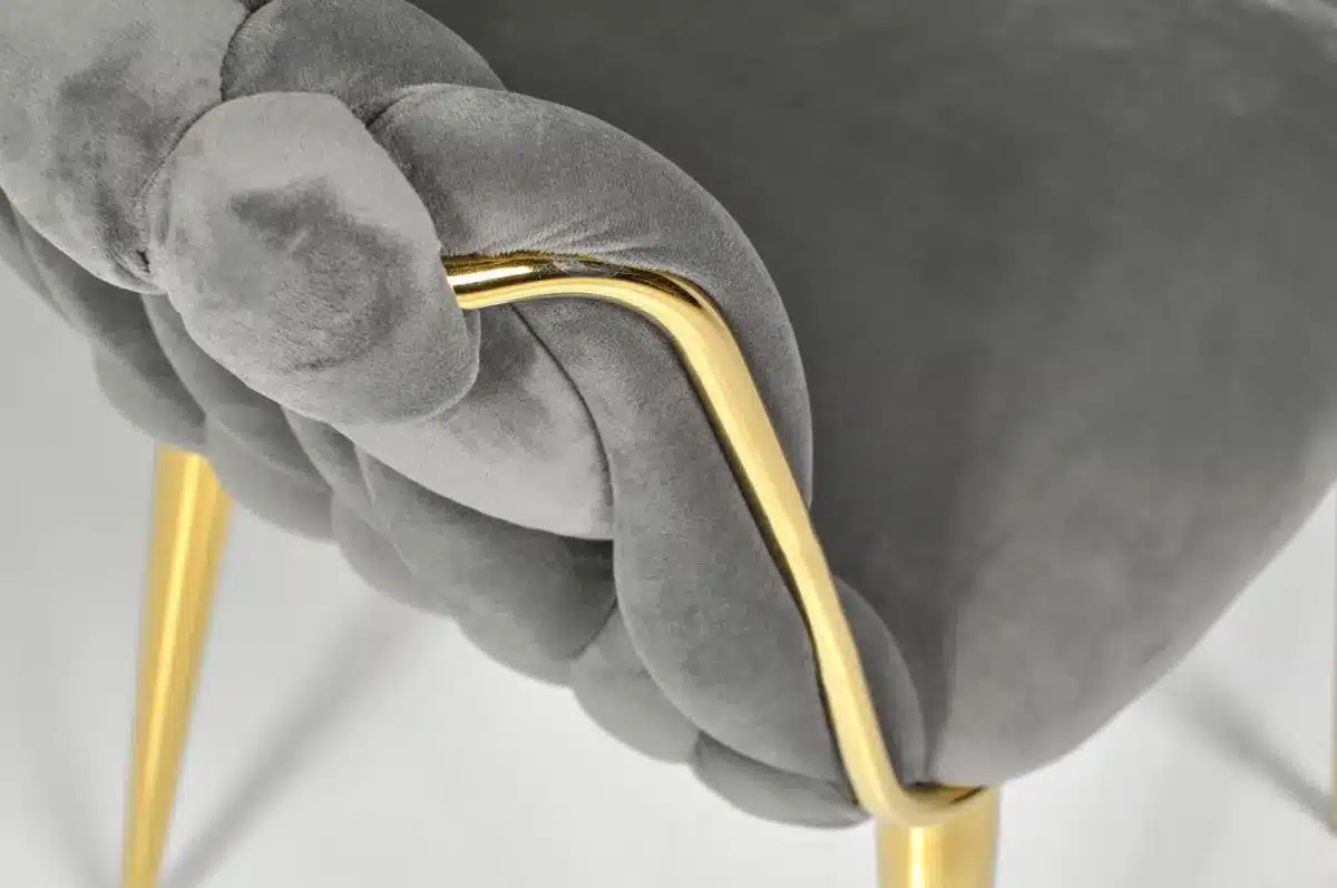 Krzesło Welurowe Tapicerowane Nowoczesne Glamour IRIS LUX Szary Złote Nogi - obrazek 10